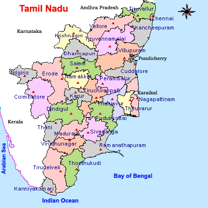 Map Showing Tamil Nadu