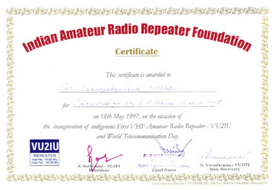Indian Amateur Radio Certificate