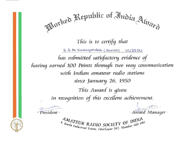 Worked Republic of India Award