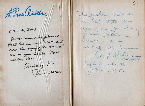 Leaf of autographed copy of The Radio Manual