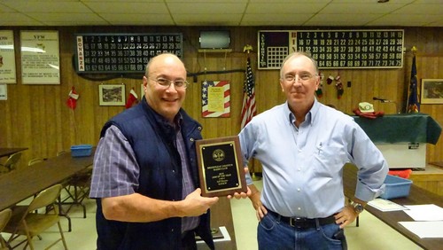 Jeff Meyer, K4DKW, left, was surprised when he was announced for the BARC Ham of the Year.  Terry Monday, K4ZYD presented the award.