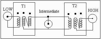 Diagram 1: toroid transformers, wired in cascade.