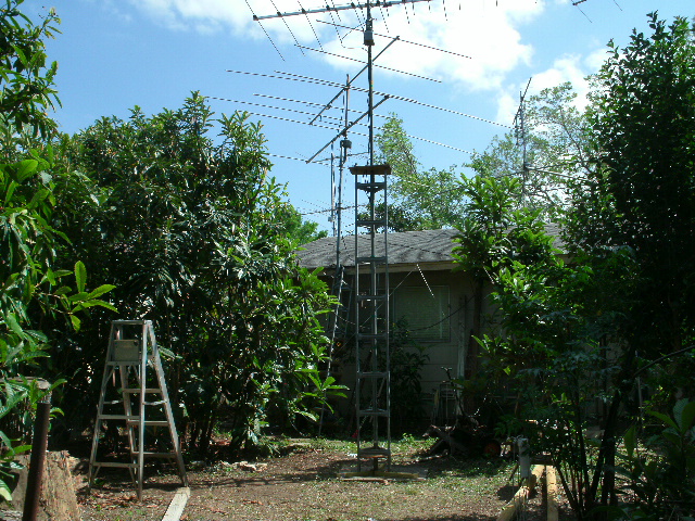 Rohn 6 with antennas - erect in temporary location - Apr 6, 2013