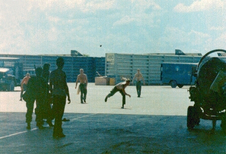 A game of ball during some slack time.