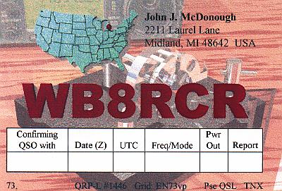 A scan of WB8RCR's homemade QSL