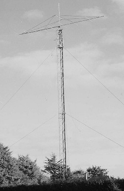 The ten-element, 13.2 m boom yagi on the 25 m tower at the completion of the