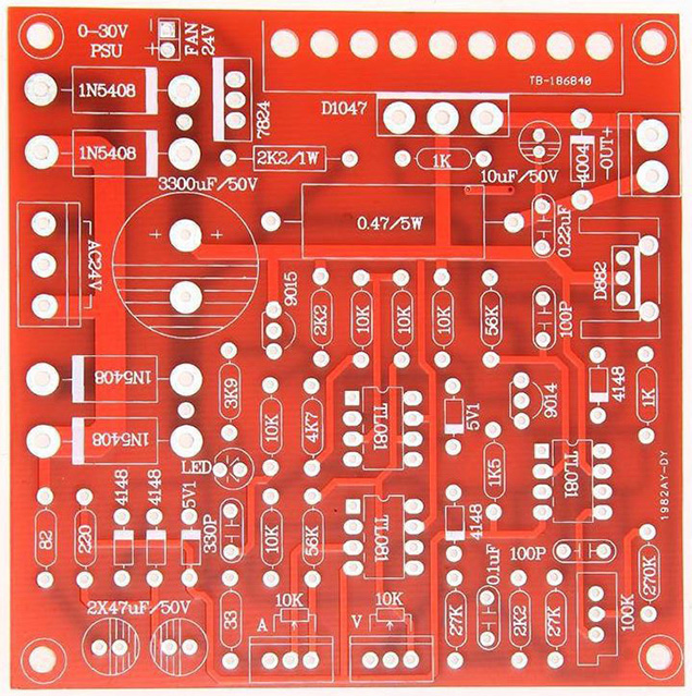Red 0-30V 2mA-3A Adjustable DC Regulated Power Supply Board DIY Kit PCB 