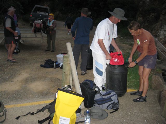 Packing our gear into the barrels